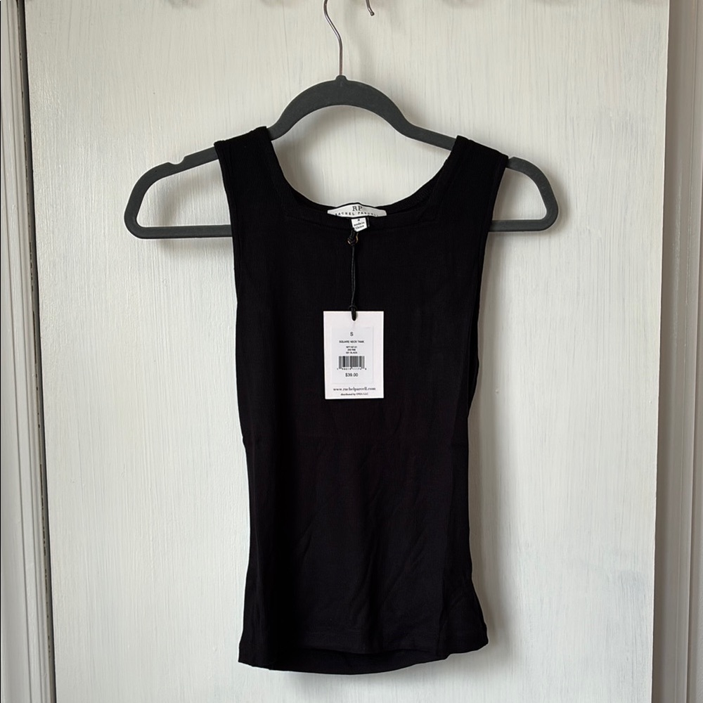 NWT S Rachel Parcell Ribbed Square Neck Tank - Black
